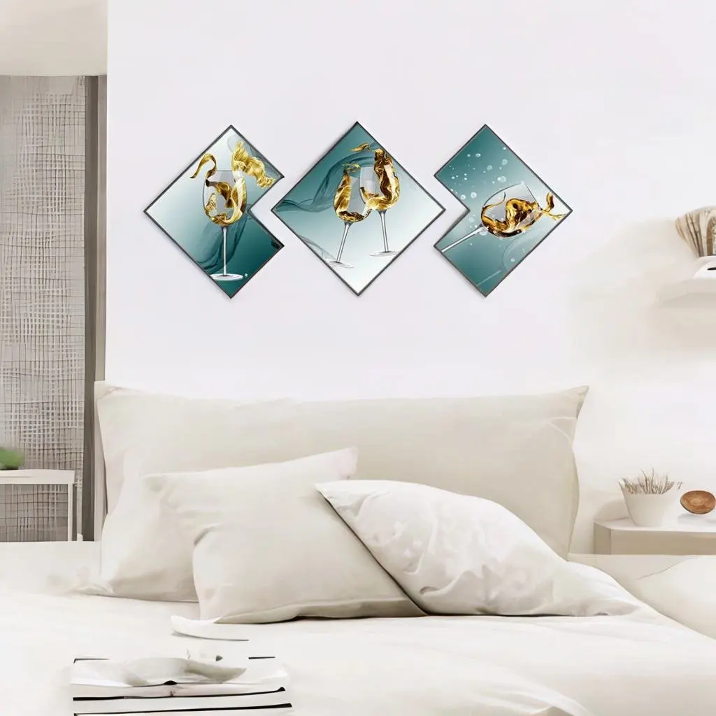 Nordic color 3 piece set fashion abstract wall art living room home decoration diamond crystal porcelain painting