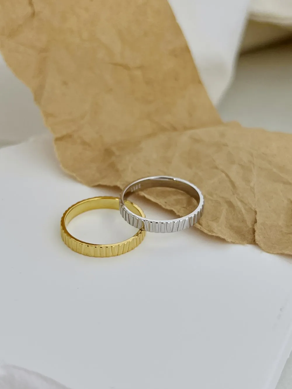 KAKODIY Simple Design 925 Sterling Silver Ring Rhodium 18K Gold Textured Ring Daily Gift Anniversary Birthday Sale detail 4