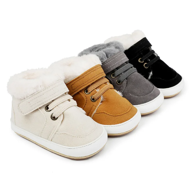 New Arrival Add Plush Fur Design Winter Baby Toddler Warm Shoes 2022 Christmas Baby Shoes for Boys and Girls