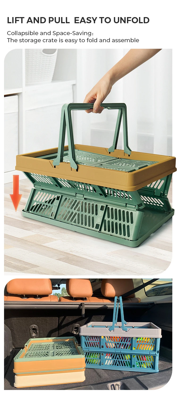 Collapsible Shopping Baskets Folding Plastic Crate With Handles Small ...