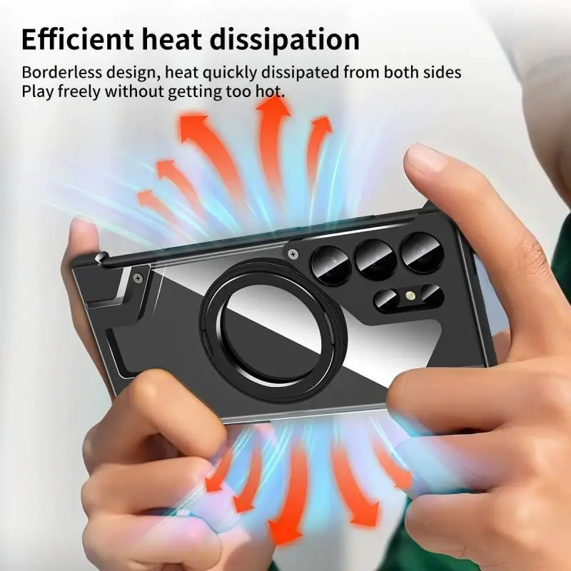 Ultra-Thin Hard Shockproof Waterproof Magnetic Kickstand 360 Rotatable Mobile Phone Case for Samsung S25 ULTRA Metal Stand