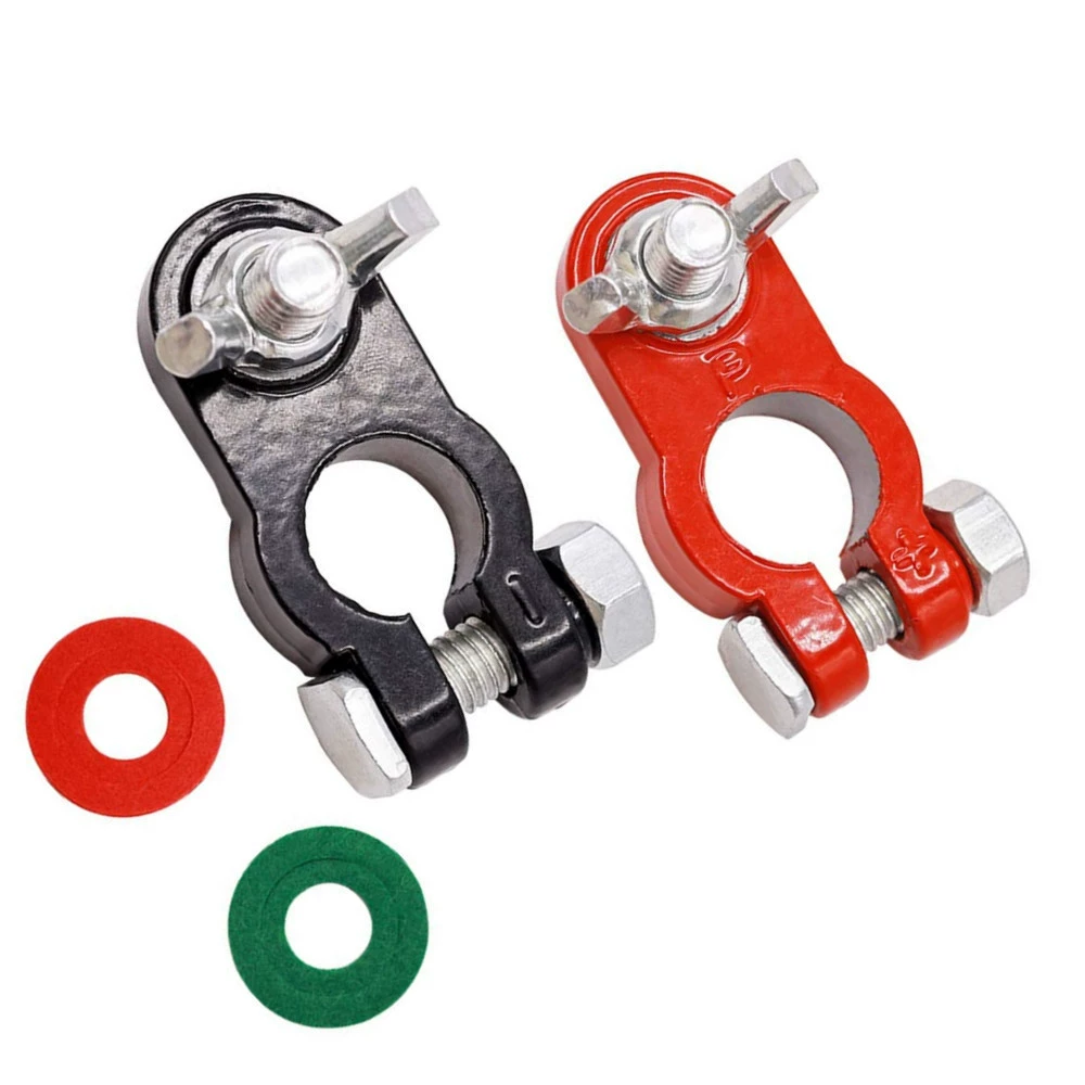 Positive Negative Poles Aluminum Alloy Screw Battery Terminal Clamp with Anti-corrosion Gasket for Cars Marine Yacht RVs