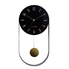 Nordic minimalist wall clock with pendulum Modern Design Luxury black metal custom wall clocks for living room