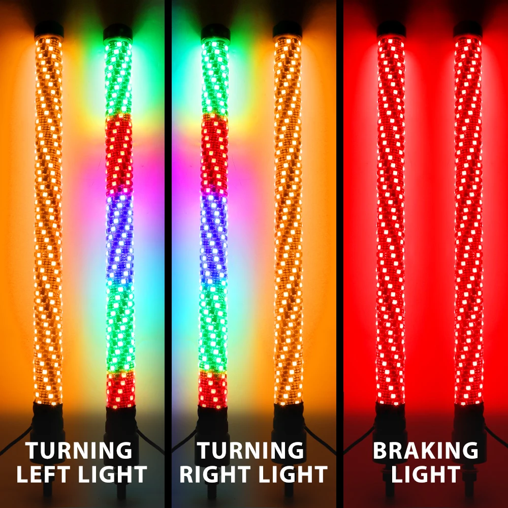 Aaiwa 2FT RGB LED Spiral Whip Light – Fat Thick Antenna For ATV, UTV, RZR, Can Am, Polaris