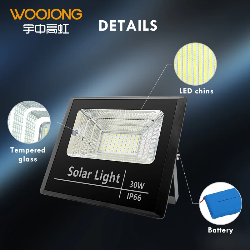 Woojong 100W Solar Flood Light with PIR Motion Sensor LED Street Light for Garden Aluminum Body IP66 Rated