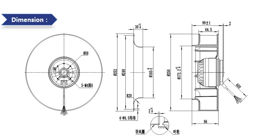 Centrifugal Fan, 250-86mm, 170W, Radial - detail 10