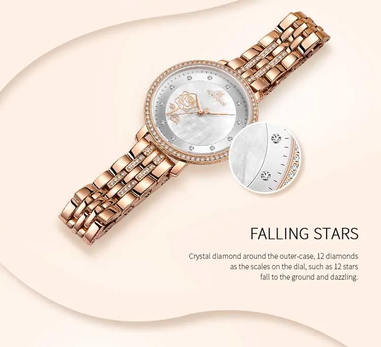 Naviforce NF5017 Elegant China Lady Quartz Watch Stylish Stainless Steel Band Waterprooffloral Design Simple Casual Wristwatch