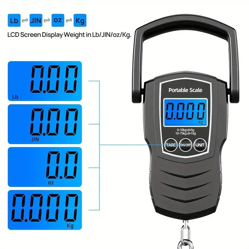 Balança de viagem digital portátil J & R de 75 kg / 165 lb para pesca com gancho._voghion.com