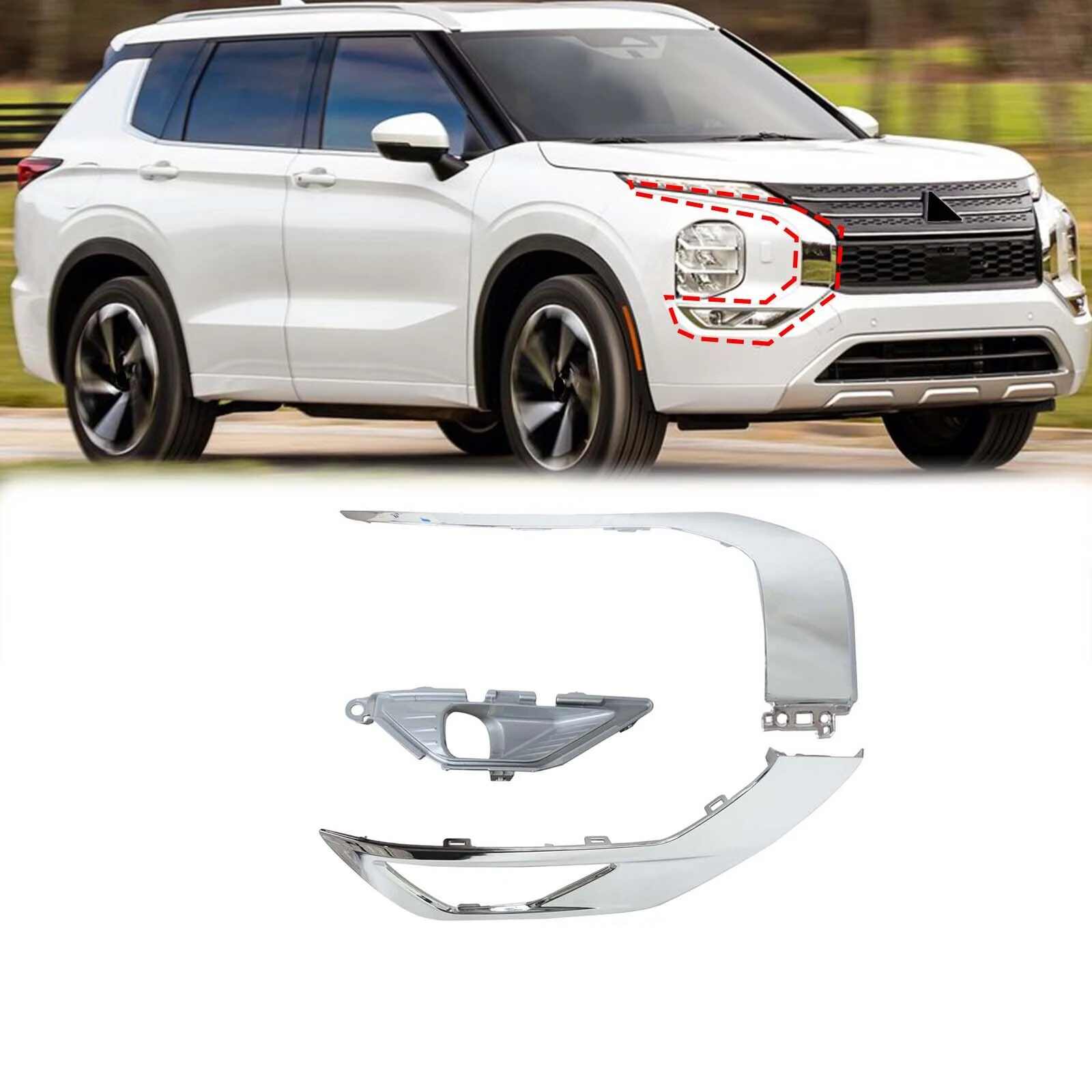 Fog Light Cover Chrome Trim Front Bumper Body Kit for Mitsubishi Outlander 2022 2023