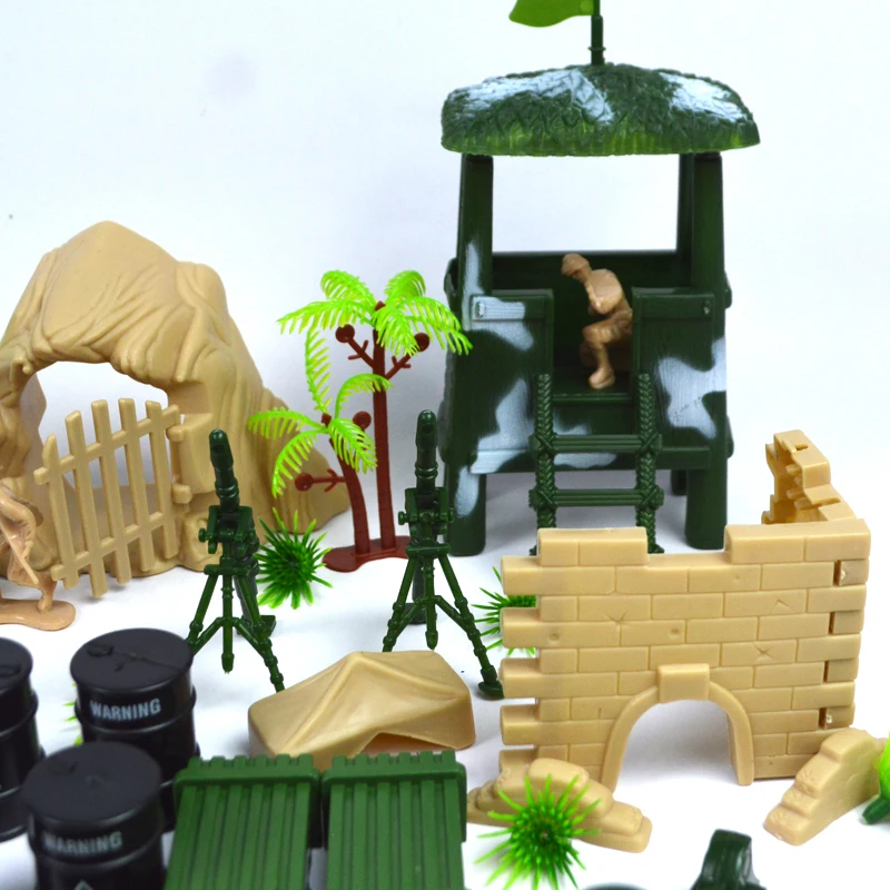 Оптовая продажа 100 шт. игрушечные армейские мужчины полипропиленовые пластиковые игрушки солдаты военные с танковой башней игровой набор