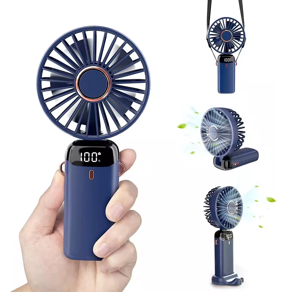 Portable USB Rechargeable Mini Fan Foldable Hanging Neck Cooling Band Five-Speed Wind Wearable Pocket Fan for Household Use