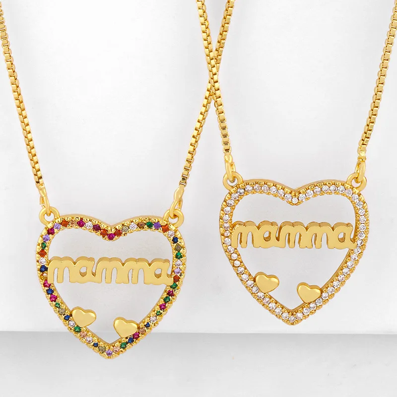 Original 18k Saudi Gold Jewelry Sets Pawnable Necklace Women's Heart-shaped  Letters Love Mama Pendant Earrings Two Set of Mother's Day Gifts