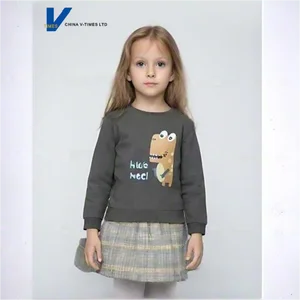 Dark Gray Base Animal Print Eco-Friendly Cotton/Spandex Fabric Girls' Autumn Long Sleeve Crew Neck Sweatshirt