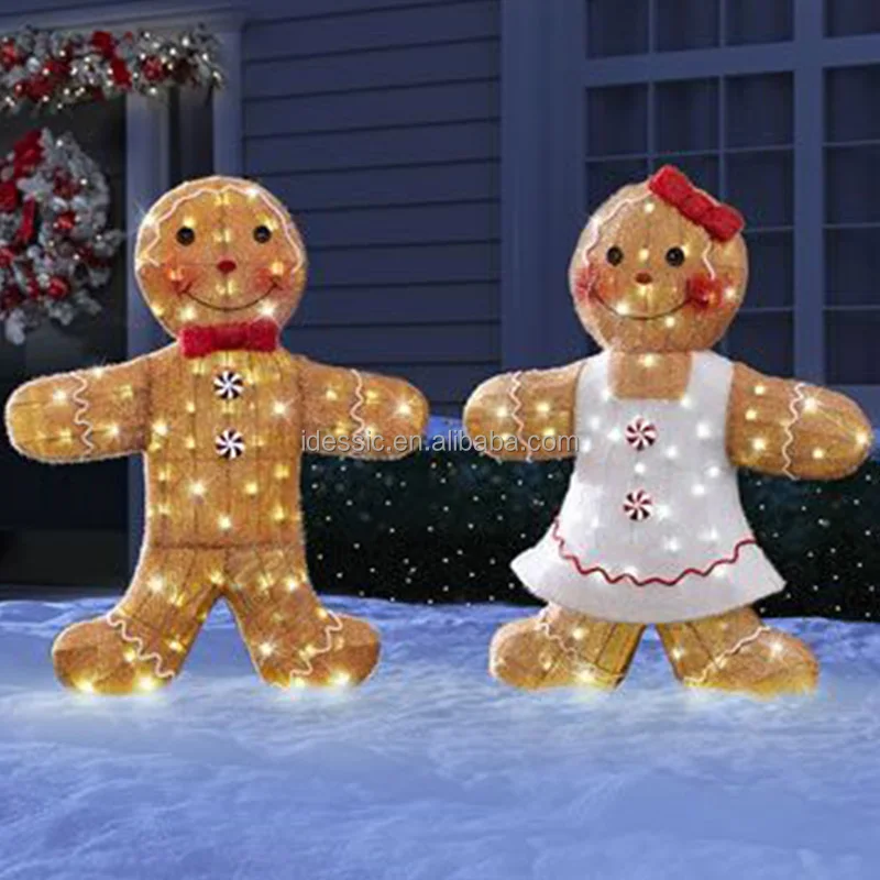 Outdoor Large Lighted Gingerbread Man Light Up Candy Lollipop
