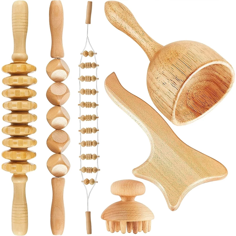 5 In 1 Wood Massage Therapy Tools Kit For Body Shaping Wooden Lymphatic