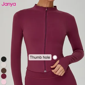 Janya Women's Slim Fit Autumn Winter High Neck Breathable Bare-Skin Long Sleeve Zipper with Elasticity for Yoga Fitness Jacket