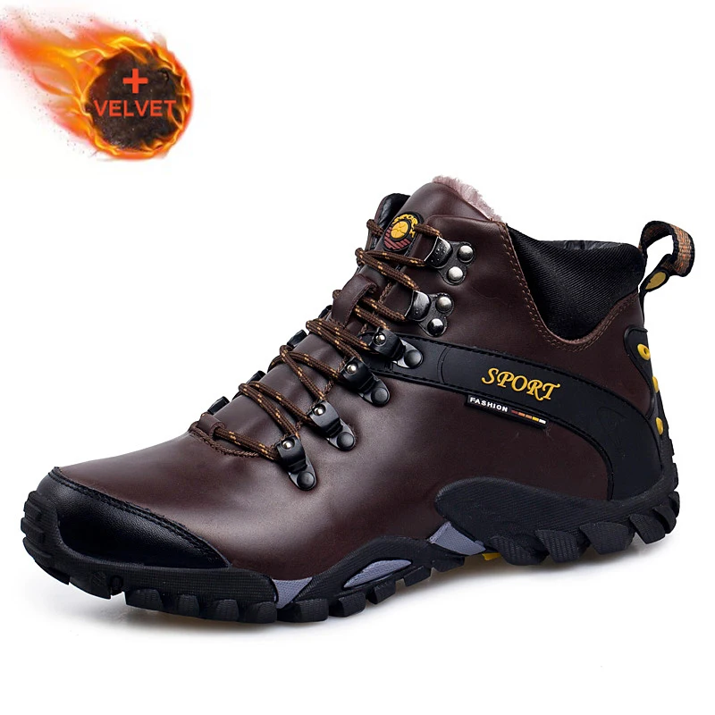 New Arrival High-top Add Velvet Keep Warm Men Anti Slip Waterproof Cow Genuine Leather Winter Snow Boots