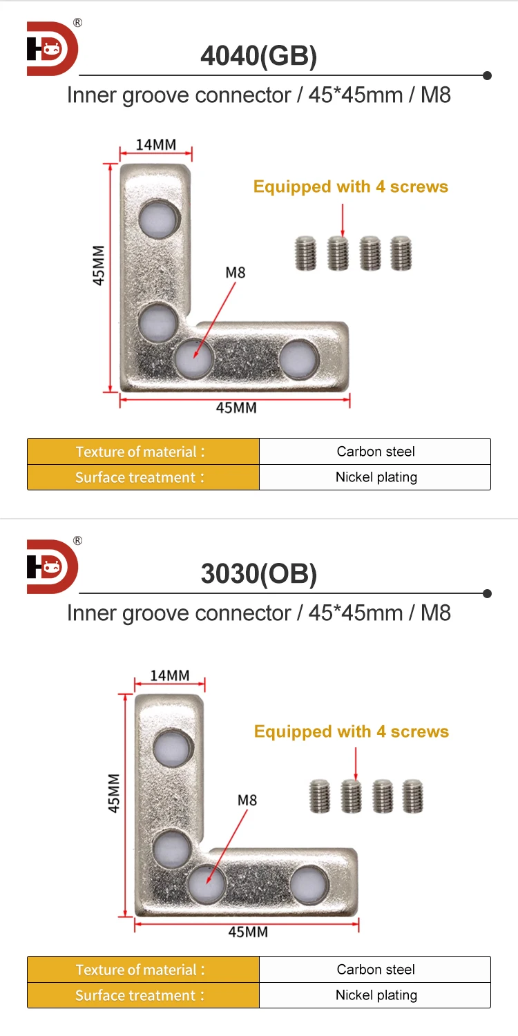 Industrial Aluminum Profile Side Connectors, Internal groove Connectors, Fixing Components 3030 4040, Frame Fixation supplier