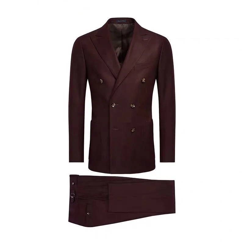 Mtm Made to Measure Custom Irregular Style Men Suit Handmade Burgundy Double Breasted Man Custom Suits