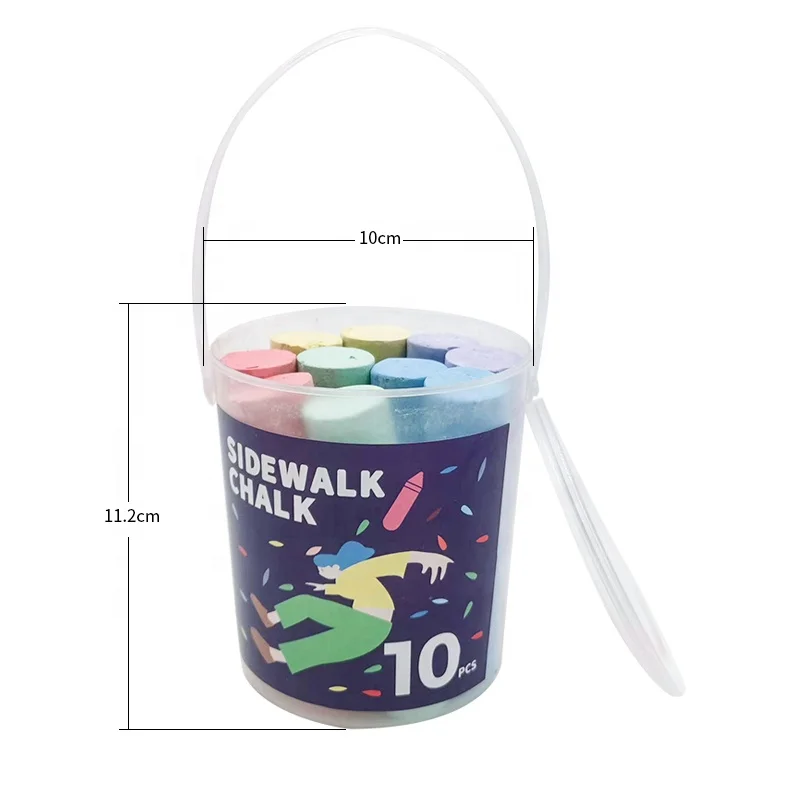 Popular Easy Taking Bucket 10 Pcs Packed Colored Non Toxic School and Sidewalk Chalks