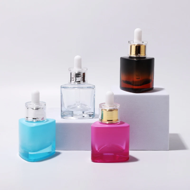 Luxury Triangle 30ml Thick Bottom Dropper Bottle Blue Serum Lotion Skincare Bottles Glass Cosmetic Bottle
