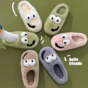 Top Selling Funny Women Indoor House for Slippers Furry Fur Plush Cushioned Closed Toe Warm Fluffy for Slippers for Winter Happy