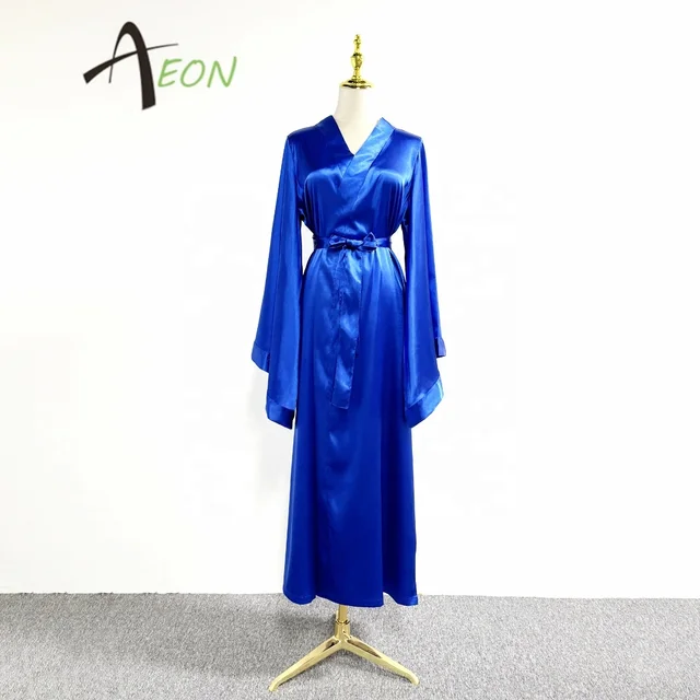 Luxury Silk Satin Long Blue Bridal Maxi Kimono Robe  Floor Length dressing gown Bachelorette party womens long bridesmaid robe