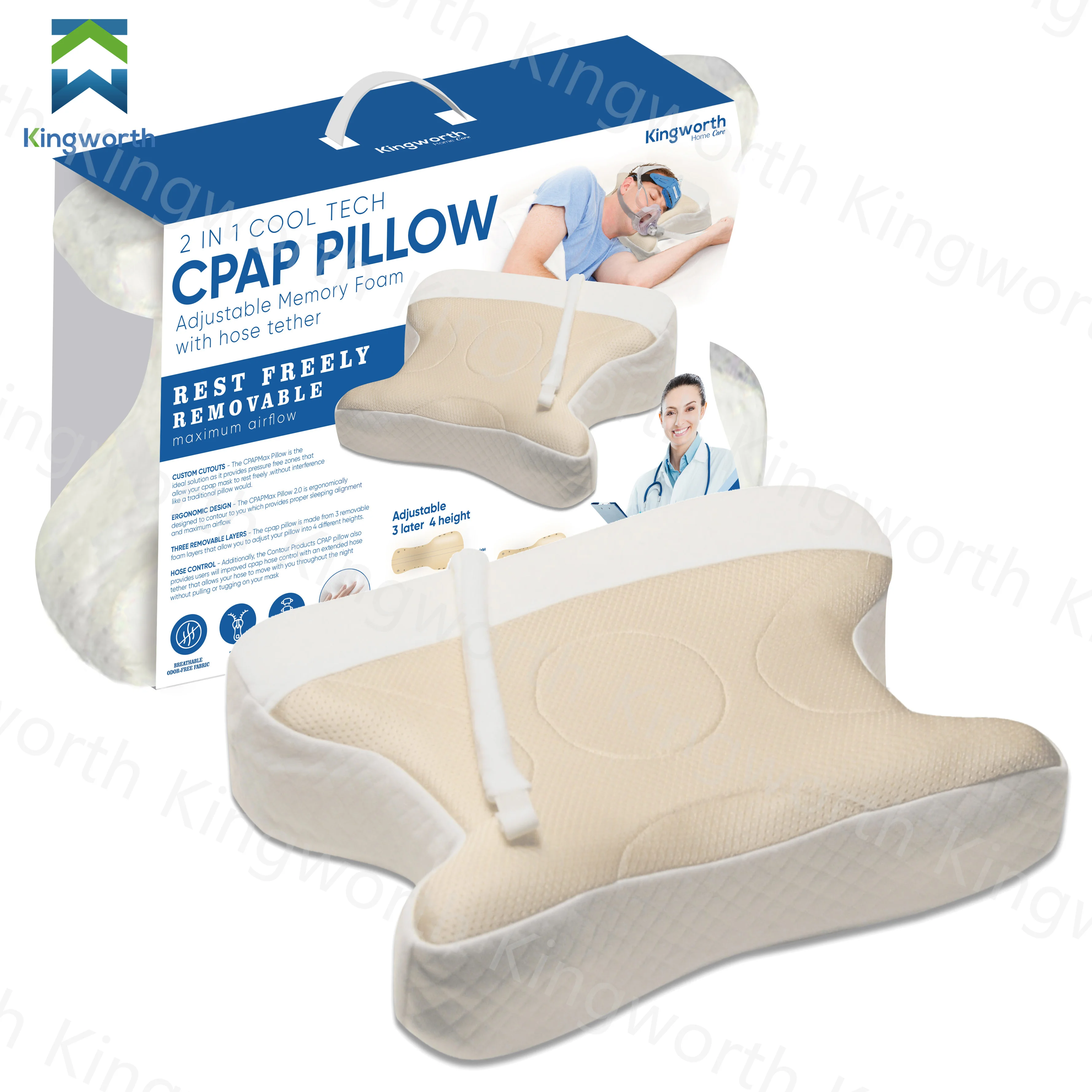 Kingworth Almohada Cpap 2 In 1 Cool Tech Compressed Memory Foam Sleep ...