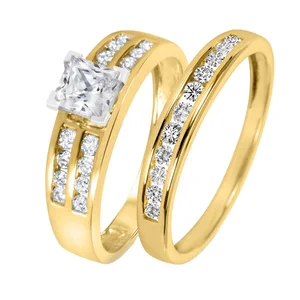 Customized Trendy Anillos De Oro 18k Couple Sets Cubic Zircon Bridal Wedding Rings Sets Jewelry for Couples Set and Engagement