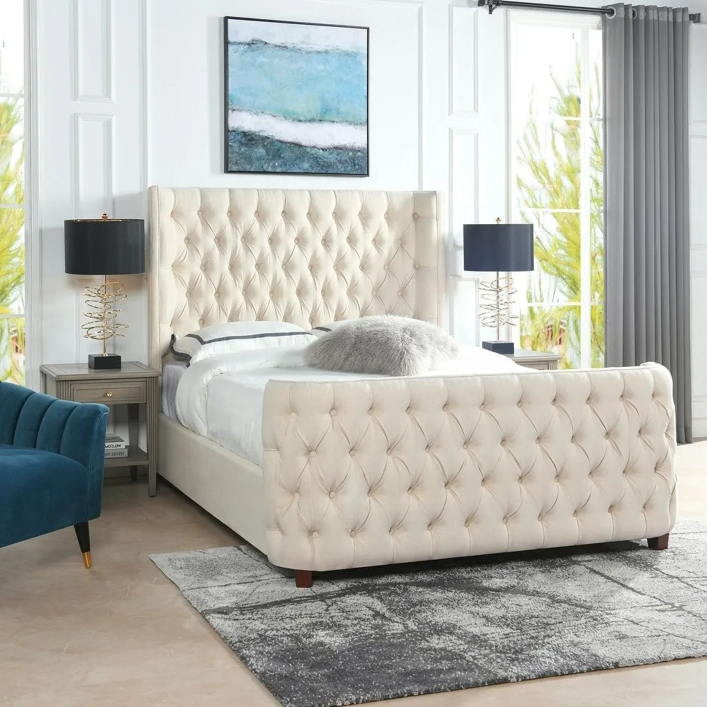 Double Decker Queen Size Wooden Bed Frame Sleigh Upholstered