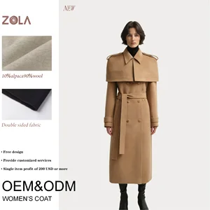 ZOLA Cape Overlay Built-in Scarf Camel Coat with Built-in Scarf  Double Sided Fabric Cape Collar Customized OEM&ODM