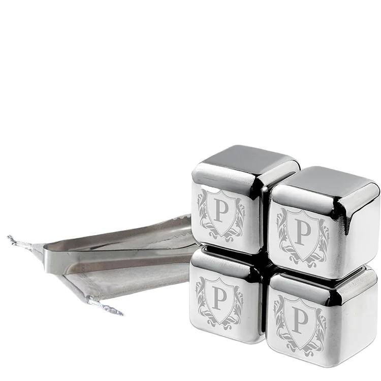 China Factory Custom Logo Square Stainless Steel Reusable Wine & Whiskey Ice Cubes 27mm Bar Accessories OEM
