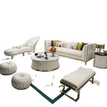 White modern sofa set furniture Italian Luxury Furniture Living Room leather modern sofa