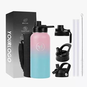 Sports 32oz Wide Mouth Stainless Steel Water Bottle with BPA free Lid Double Wall Vacuum Insulated Outdoor Hiking Thermos Flask