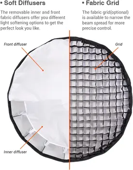 Godox QR-P120 47 Inch Quick-Setup Quick-Folding Parabolic Softbox Bowens Mount With Grid and Carrying Bag detail image