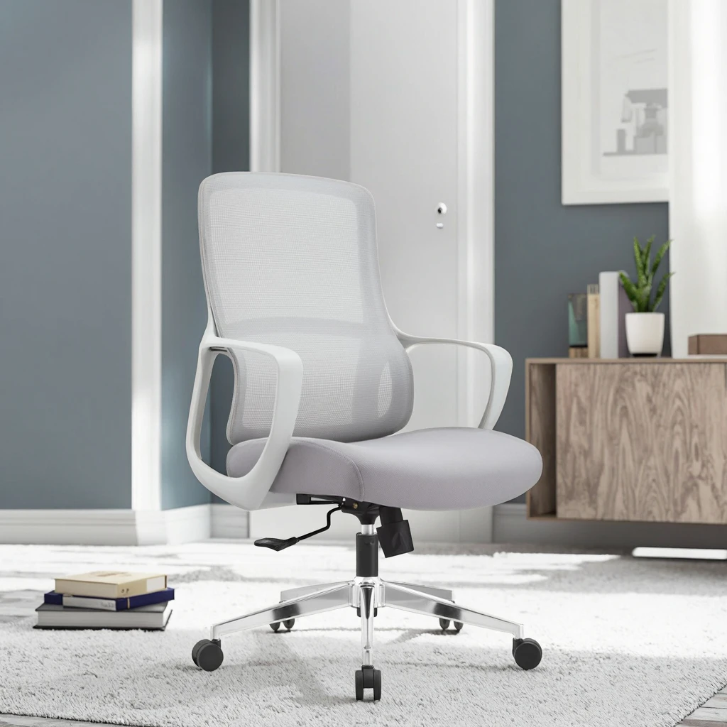 New Arrival JYG-Bell Gray White Rubber Ergonomic Office Chair Reinforced Engineering Plastic Frame Breathable Mesh Back 3D 2