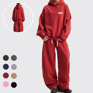 Wholesales Back Brushed Fleece Baggy Sweatsuit Set Drawstring Oversized Sweatsuit Men Sweatsuit