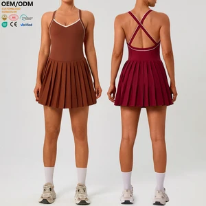 XW-YW1023L Breathable Quick Dry Women Outfit Backless Color Blocking V Neck Design Fitness Gym Padded Bra Yoga Dresses