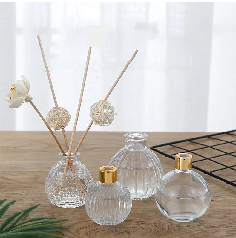 Luxuriöse, klare, runde, leere Glasflasche in Kürbisform mit Reed-Diffusor, 150 ml