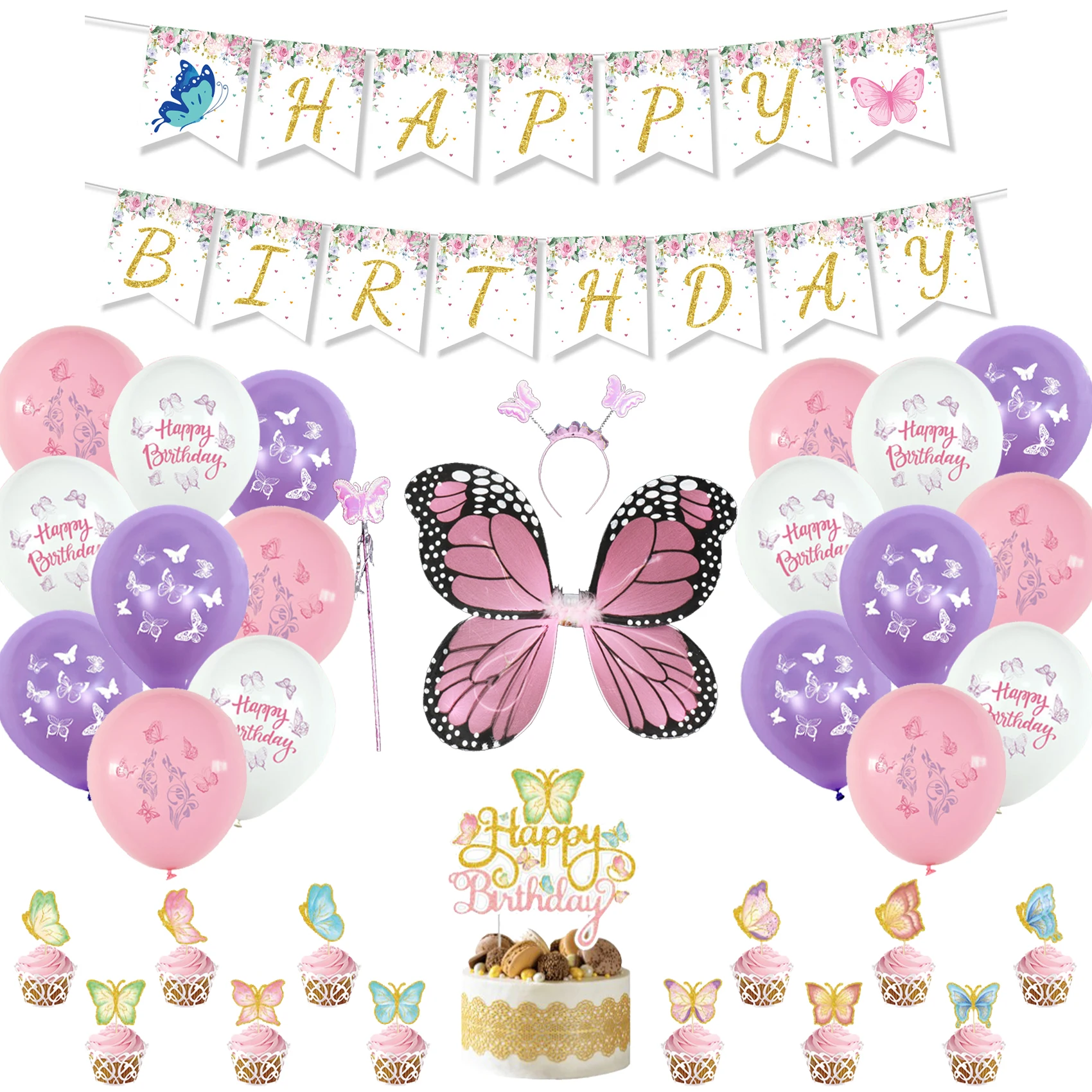 Partycool Butterfly Theme Latex Balloon Wand Party Supplies Princess Cake  Topper Banner Baby Girl Birthday Background Decoration - Buy Pink Butterfly  Theme Baby Girl Birthday Party Decorations For Princess,Butterfly Theme  Birthday Party