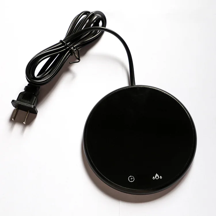 Smart Round coaster Touch Sensor Self Heating Metal Shell Glass Panel Digital Display Coffee Cup Warmer