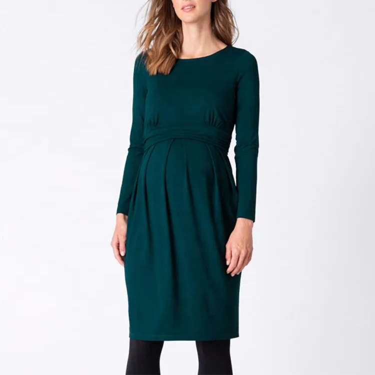knee length dresses for ladies Angel Maternity Annabella Knit Maternity Midi Dress in Teal