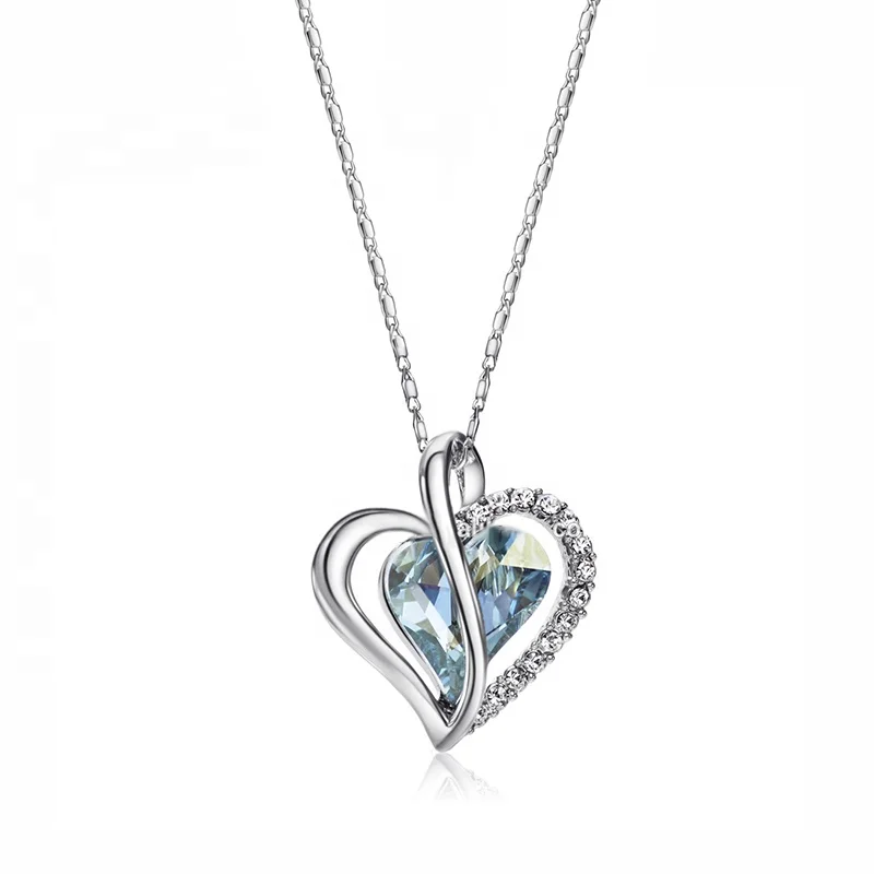 Neoglory Best Selling Rhodium Plating Heart Frame  Pendant Necklace Crystal From Austria