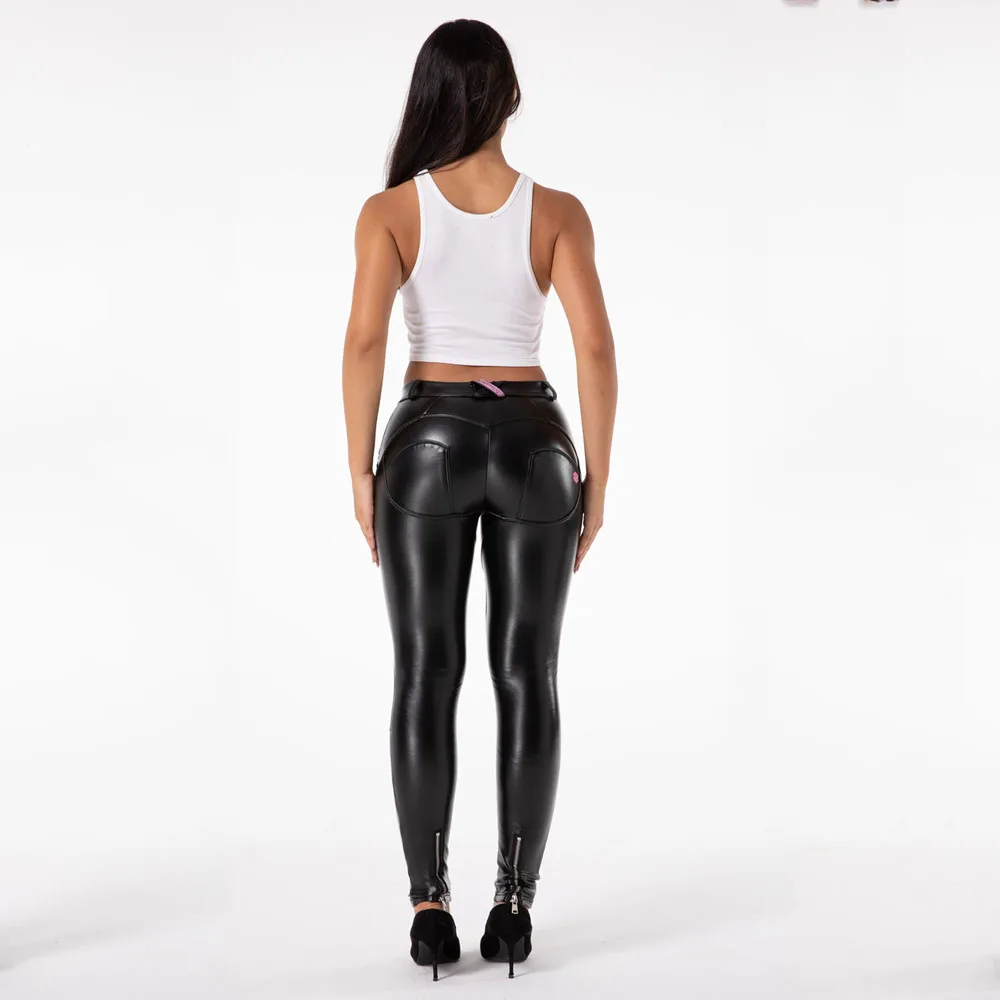 Shascullfites Melody middle waist shinning black motor leather leggings  lift pants