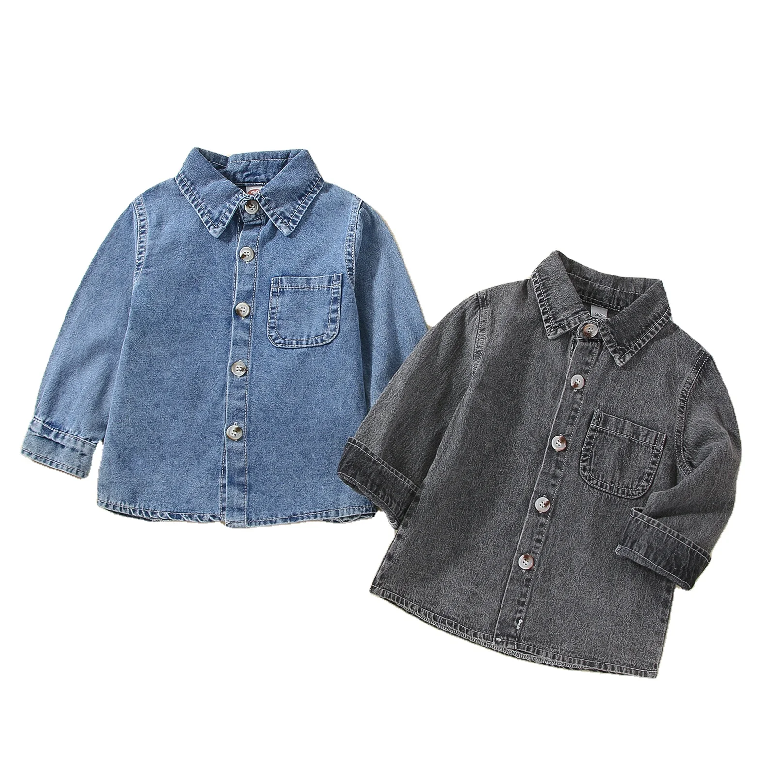 Shop 2023 Boys Denim Shirts Long Sleeve Turn down Collar