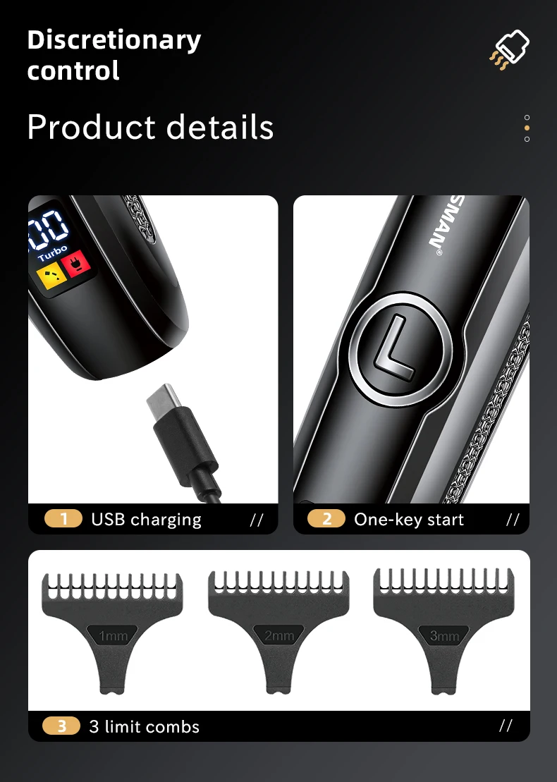 Professional Electric Hair for & Trimmer Stainless Steel Blades IPx4 Waterproof LCD Display High Power for Home Salon Use