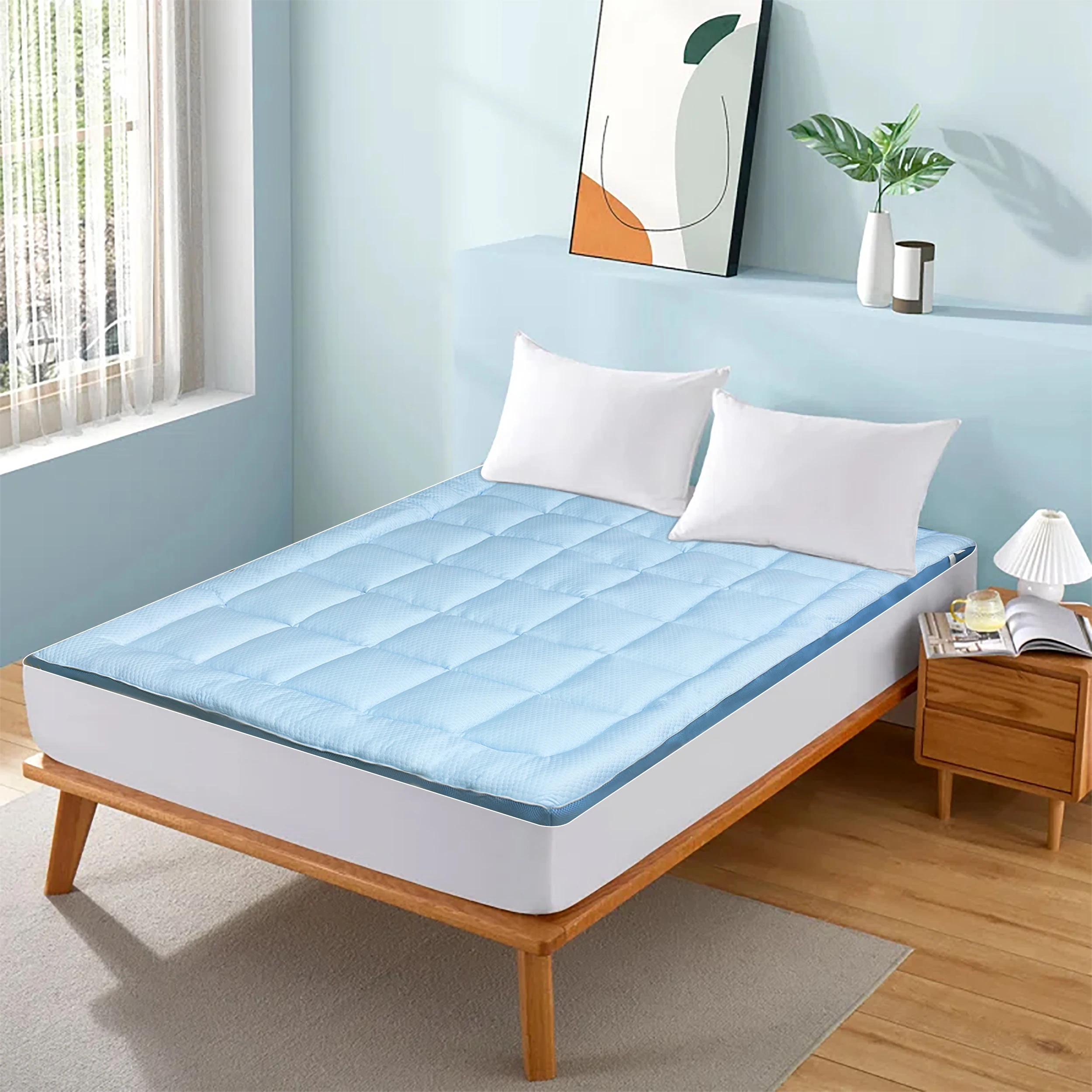 Custom King Queen Size High Quality Summer Breathable Cooling Hotel Grade Mattress Topper