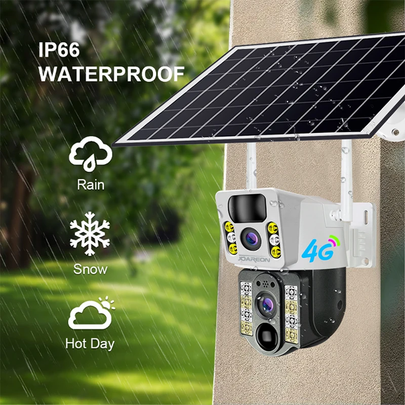 JOAREON New V380 Dual Len 4MP Solar Battery Powered Camera CCTV LTE SIM Card 4G IP PTZ Dual Lens Security Camera