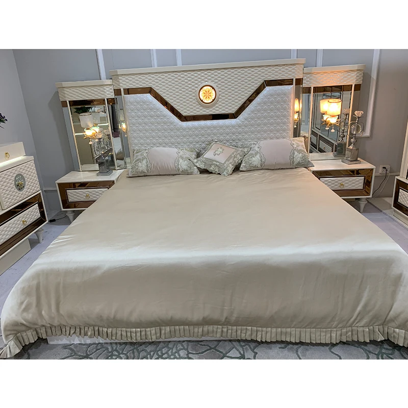 Turkish Modern Luxury Bedroom Furniture Bedroom Suit Bed White Leather