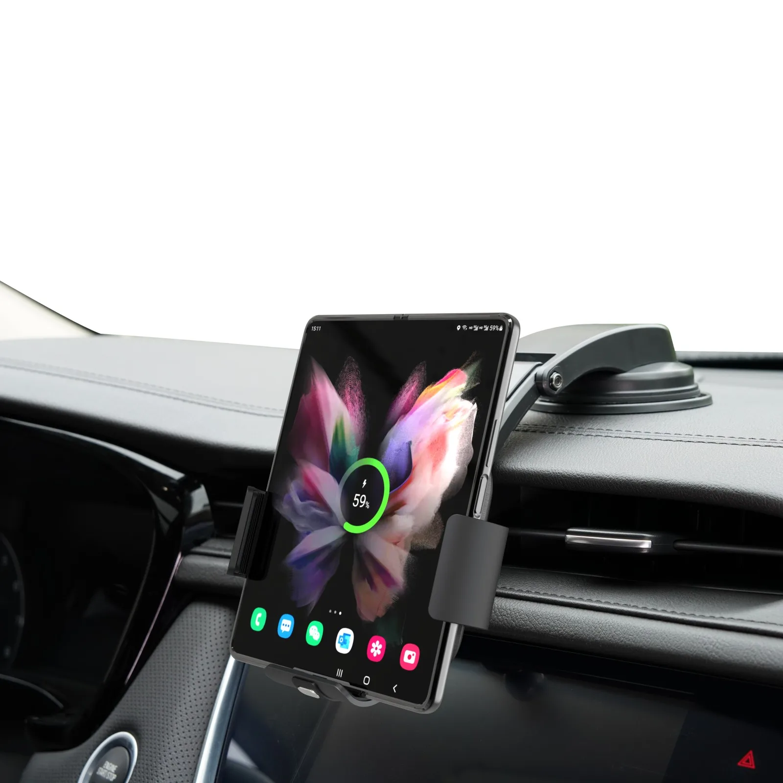 2 Coils Wireless Charging Phone Mount S11 for Samsung Galaxy Z Fold 6 5 iPhone PSE UL KC Automatic Clamping Car Wireless Charger